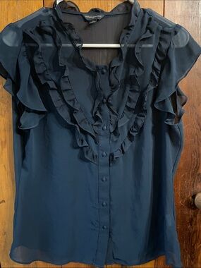 Banana Republic Navy Ruffle Front Sleeveless Blouse